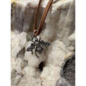 Necklace, Honeybee and Leather Necklace, Womens, 22”, NEW, Handmade, Bee, Insect